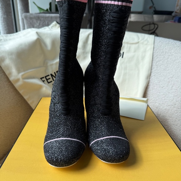 ✨ Fendi Rockoko Metallic Knit Sock Booties — Black — EU 37 ✨ - Picture 3 of 11